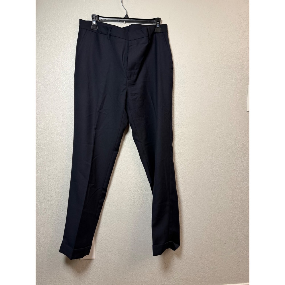 Polo Ralph Lauren Mens Navy Blue Wool Blend Cuffed Dress Pants 33/30